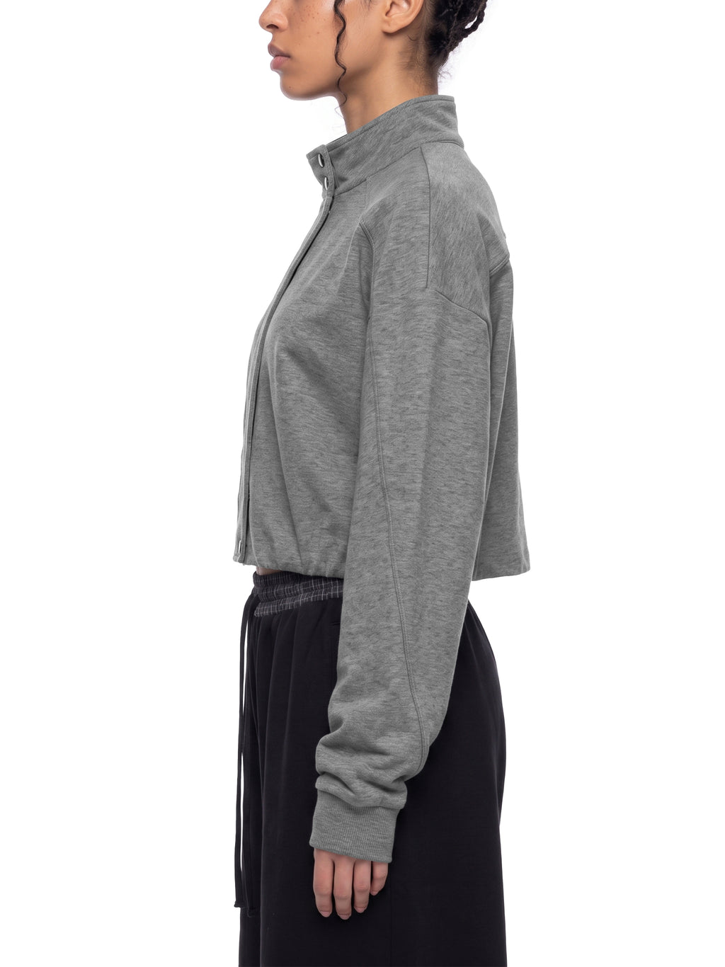 Kurtka Damska Cropped ze Stójką – Nowrocky™ — stylizacja uliczna z szerokimi spodniami