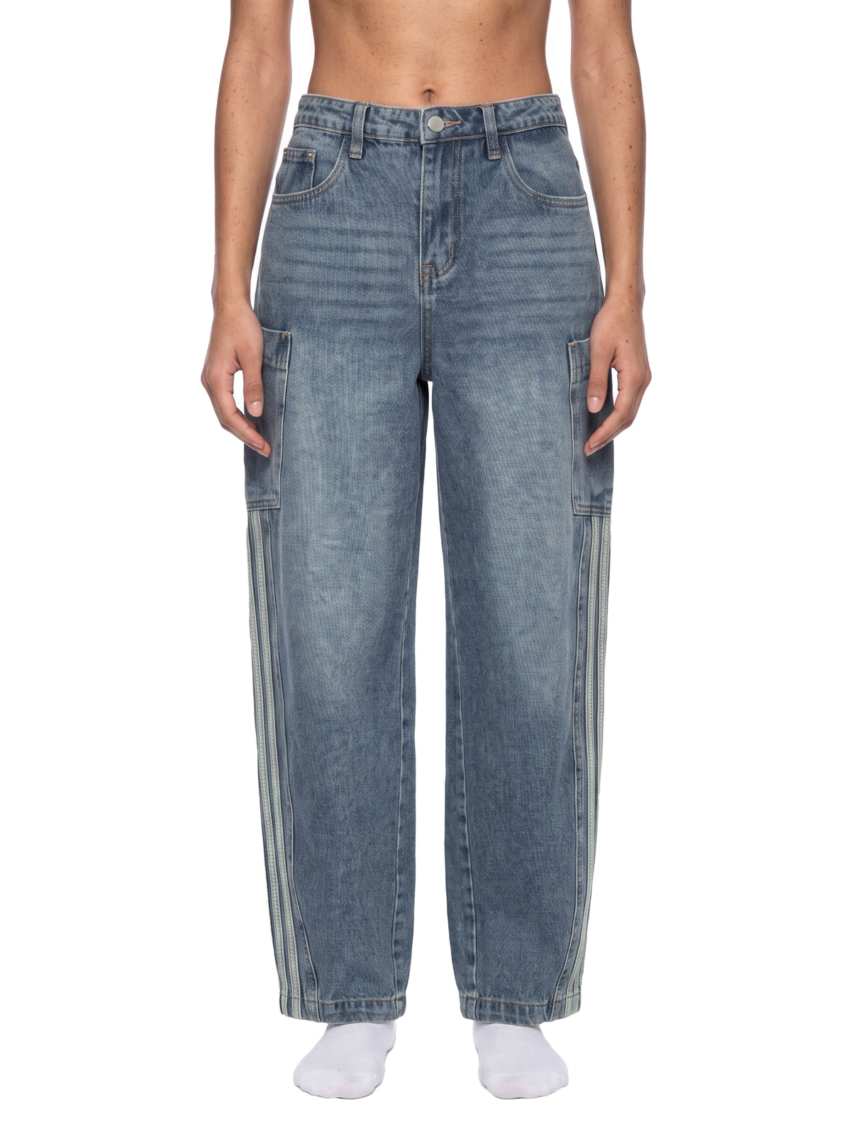 Jeansy Barrel Leg Vintage Wash – Nowrocky™ — rozporek z guzikiem i nity