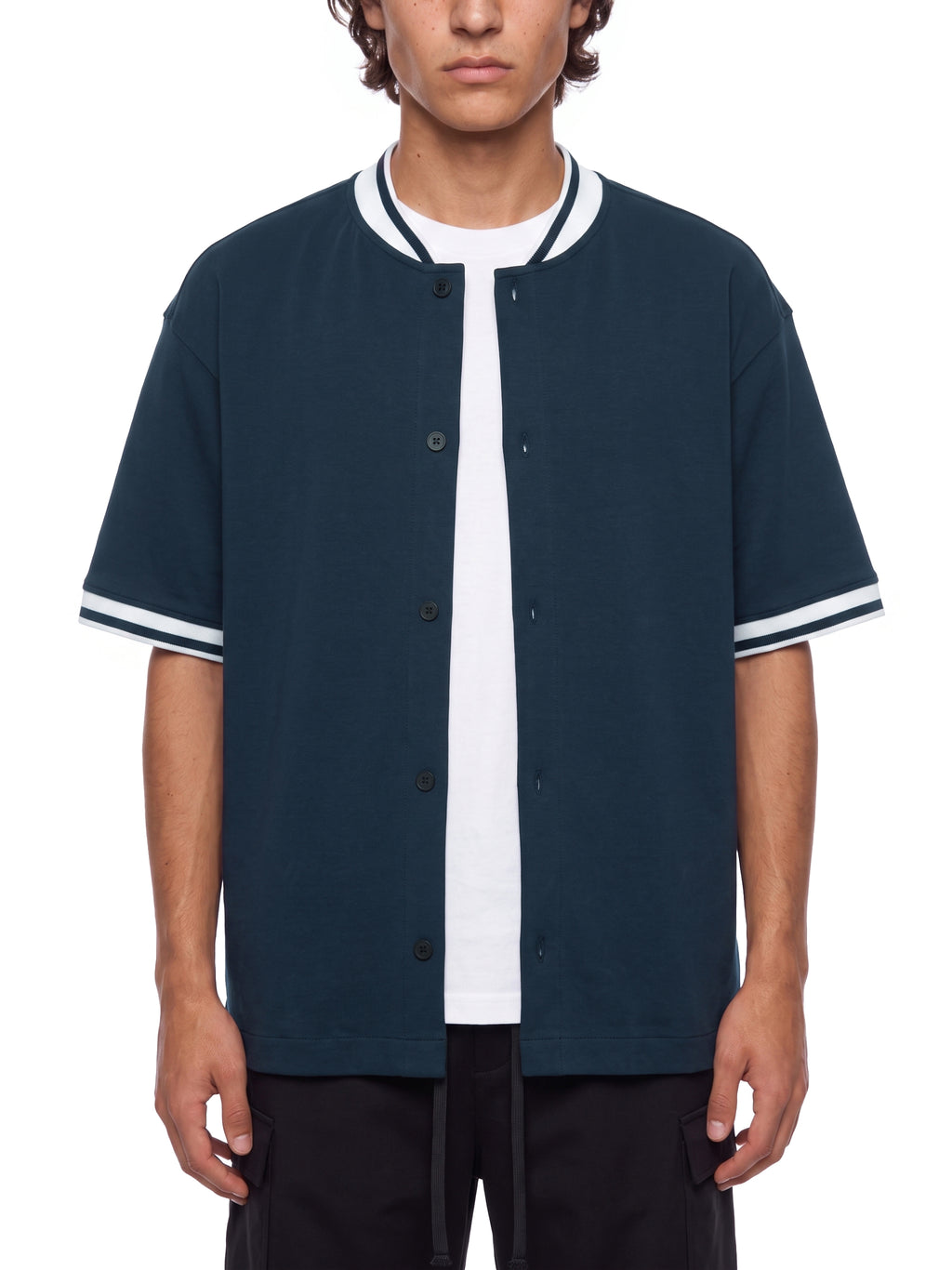 Jersey Baseball Oversized Contrast Rib – Nowrocky™ — ujęcie z profilu, krój oversize