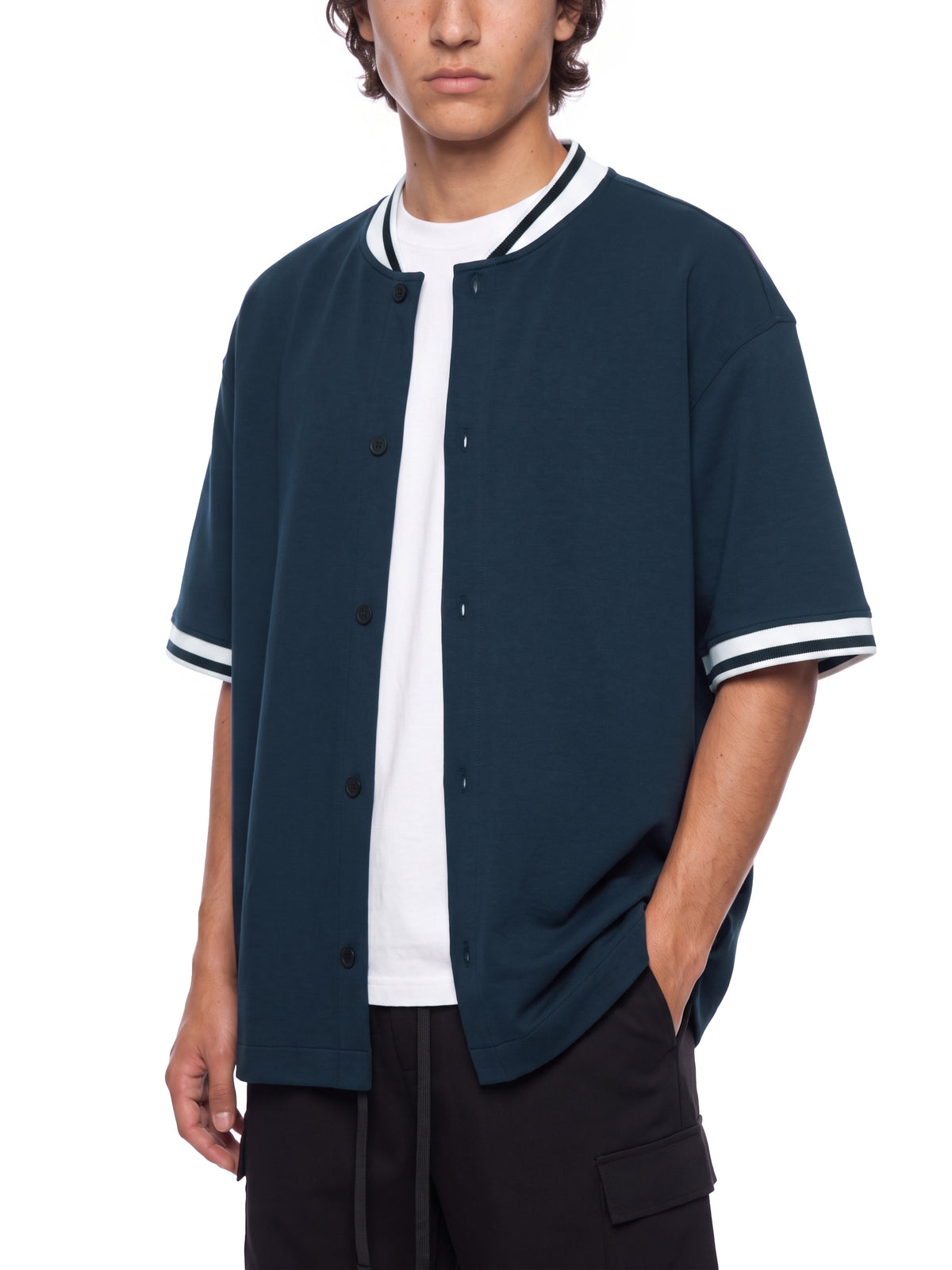 Jersey Baseball Oversized Contrast Rib – Nowrocky™ — stylizacja uliczna ze spodniami