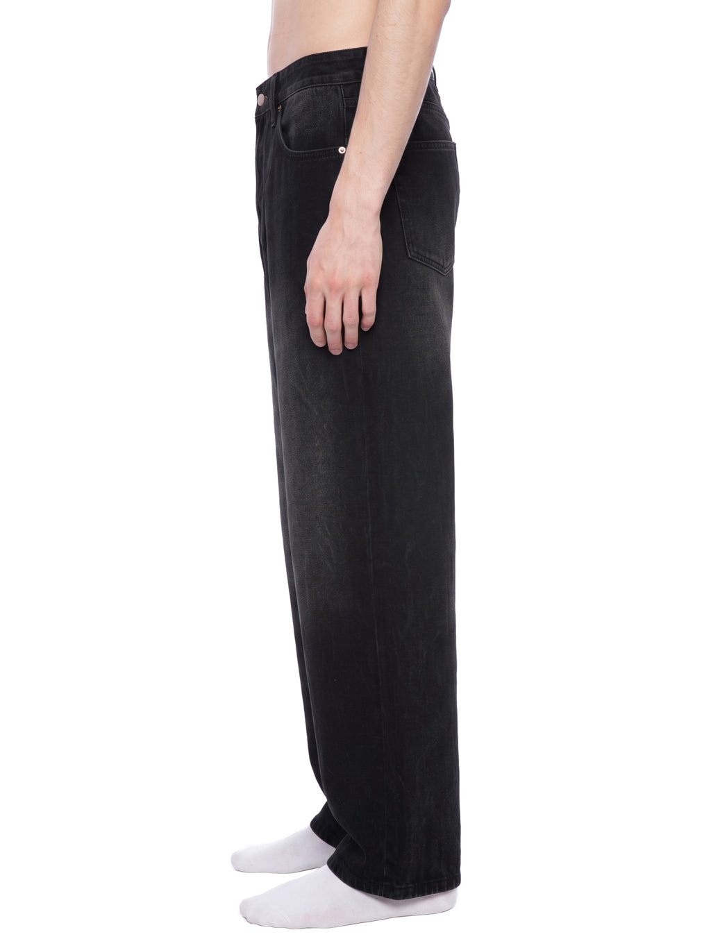 Jeansy Wide Leg Vintage Wash – Nowrocky™ — pasek i szlufki w zbliżeniu
