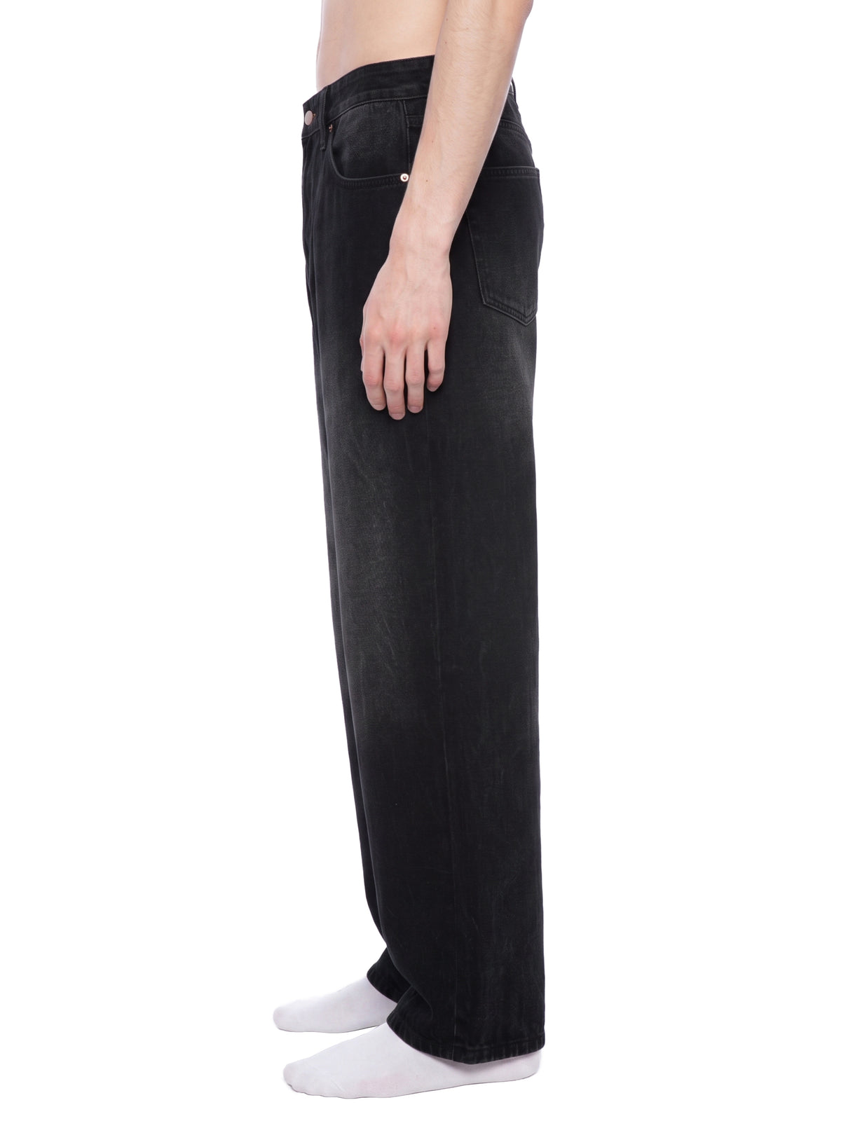 Jeansy Wide Leg Vintage Wash – Nowrocky™ — pasek i szlufki w zbliżeniu