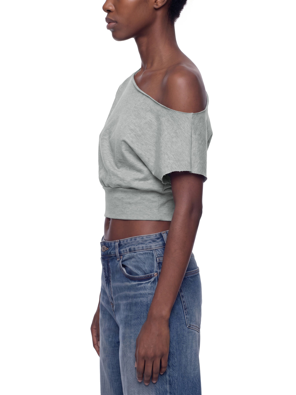 T-shirt Boatneck Raw Edge Crop – Nowrocky™ — układ na płasko, strona tylna