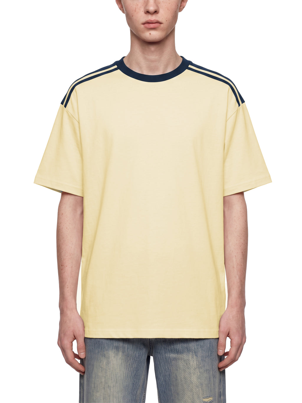 T-shirt Color Block Drop Shoulder – Nowrocky™ — ujęcie z profilu, krój oversize