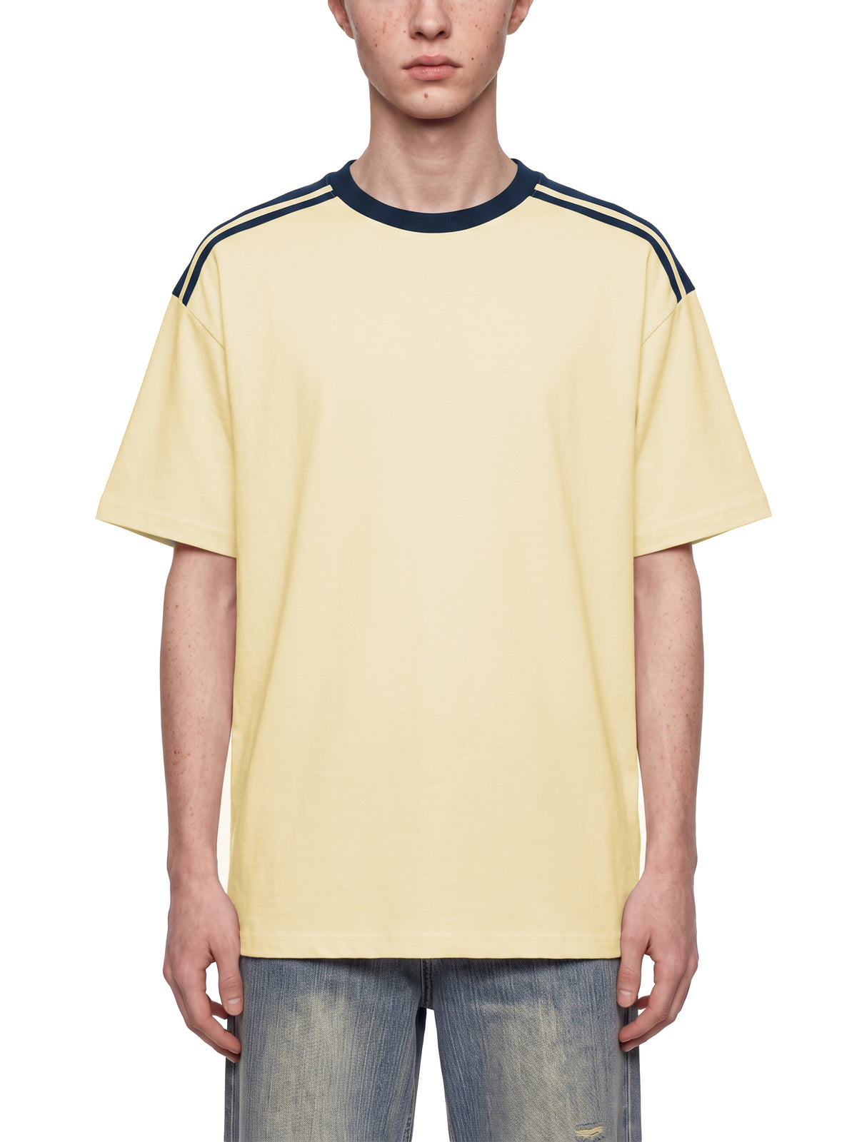 T-shirt Color Block Drop Shoulder – Nowrocky™ — ujęcie z profilu, krój oversize