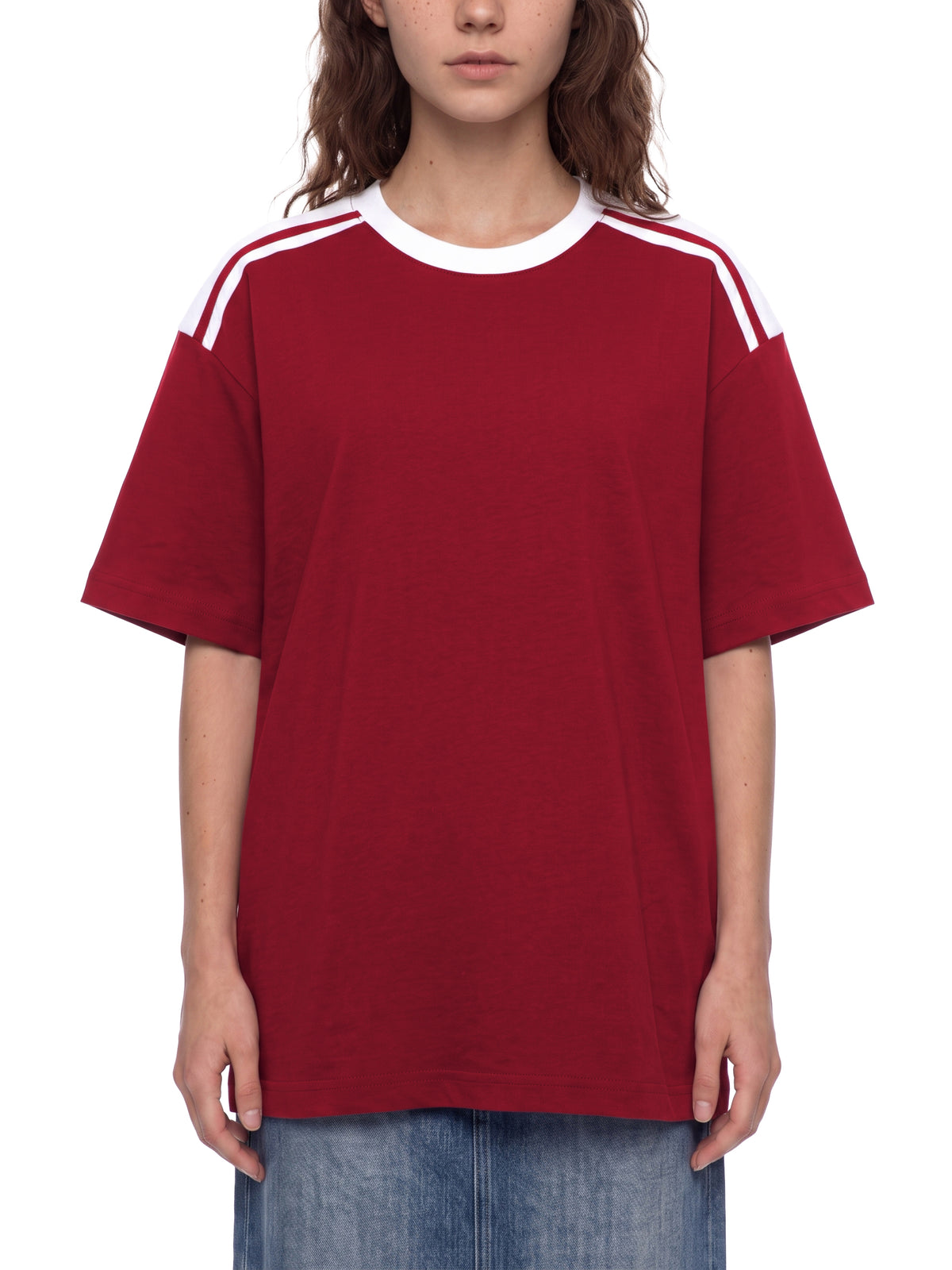 T-shirt Color Block Drop Shoulder – Nowrocky™ — plecy modela i układ materiału