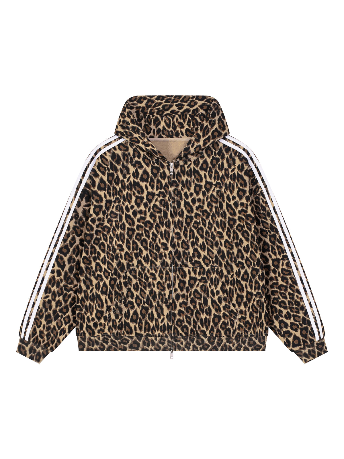 Bluza Leopard Full Zip Contrast Tape – Nowrocky™ — wzór leopard w zbliżeniu