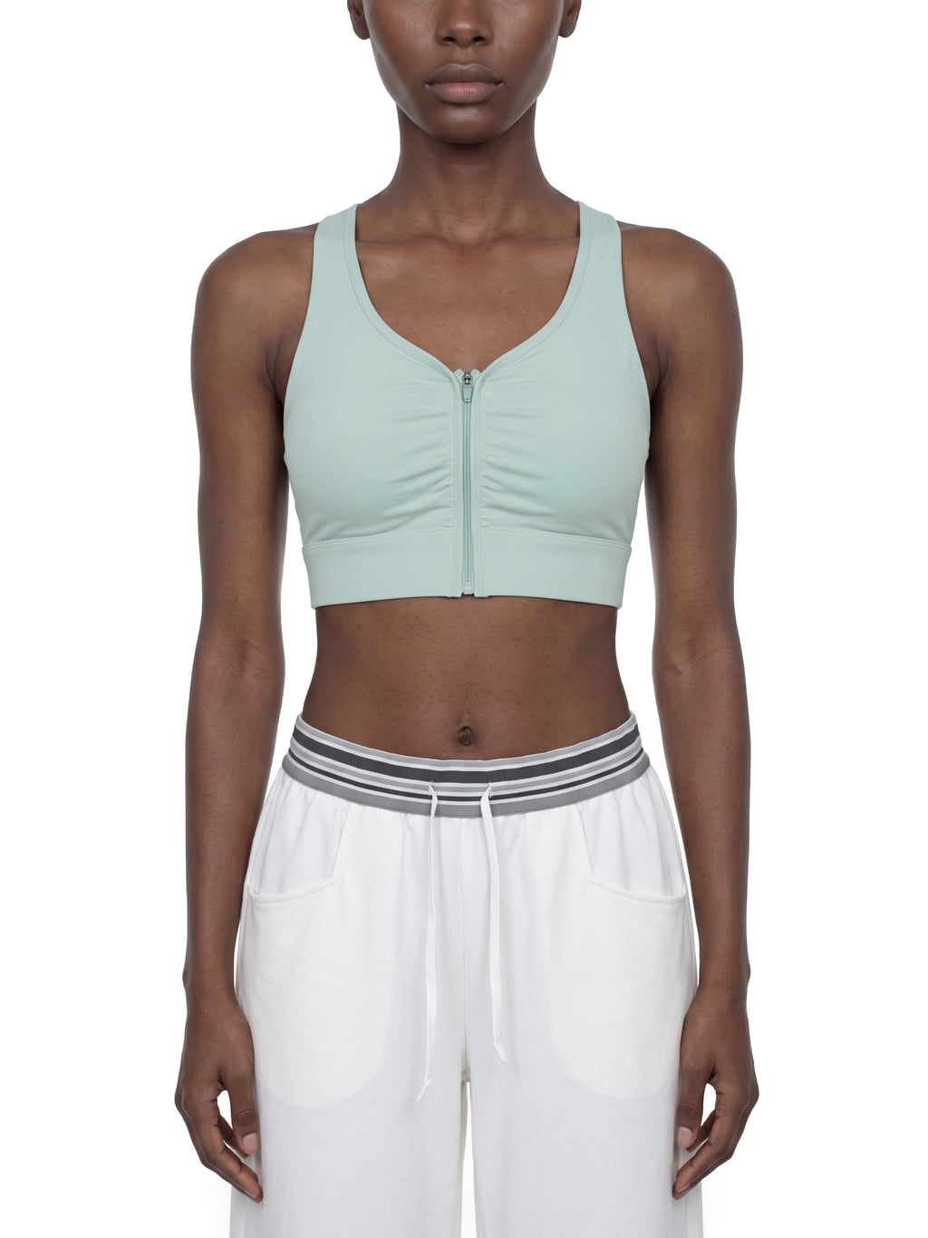 Biustonosz Sportowy Cropped Zip Racerback – Nowrocky™ — układ na płasko, całość produktu