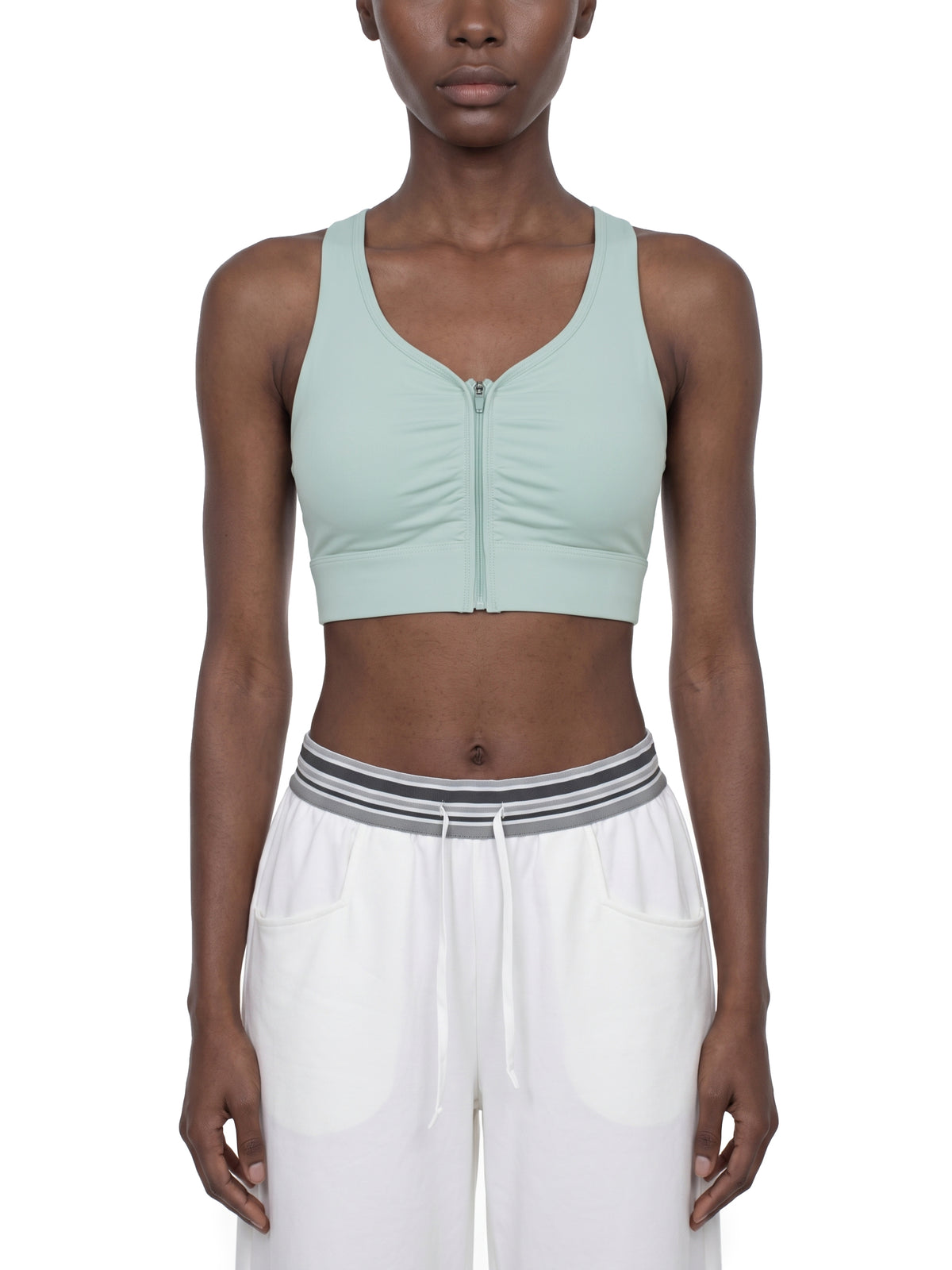 Biustonosz Sportowy Cropped Zip Racerback – Nowrocky™ — układ na płasko, całość produktu