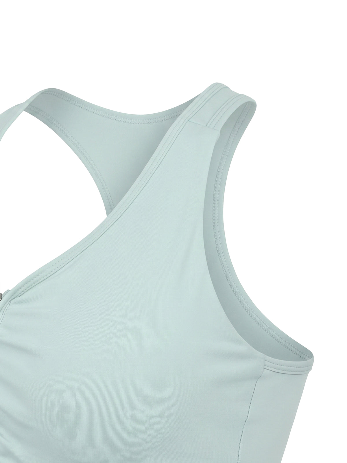 Biustonosz Sportowy Cropped Zip Racerback – Nowrocky™ — zbliżenie na logo na taśmie