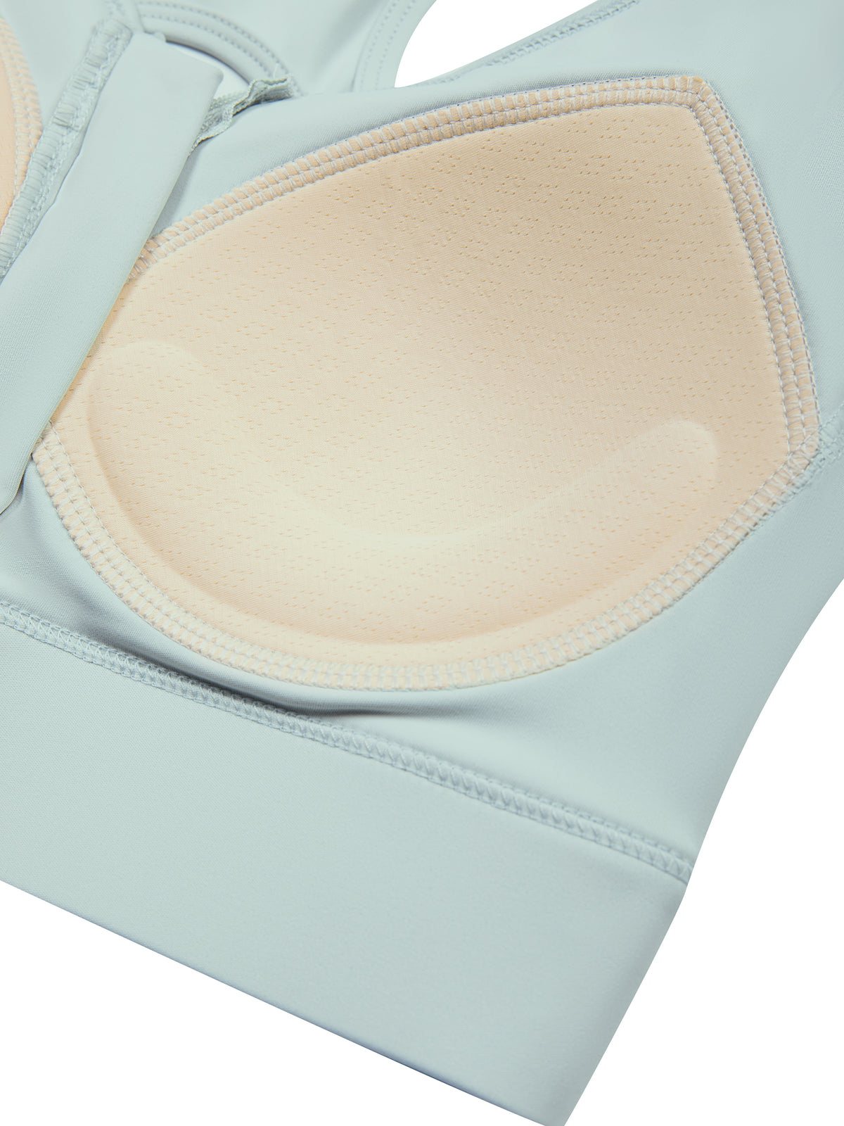 Biustonosz Sportowy Cropped Zip Racerback – Nowrocky™ — zbliżenie na przeszycia miseczek