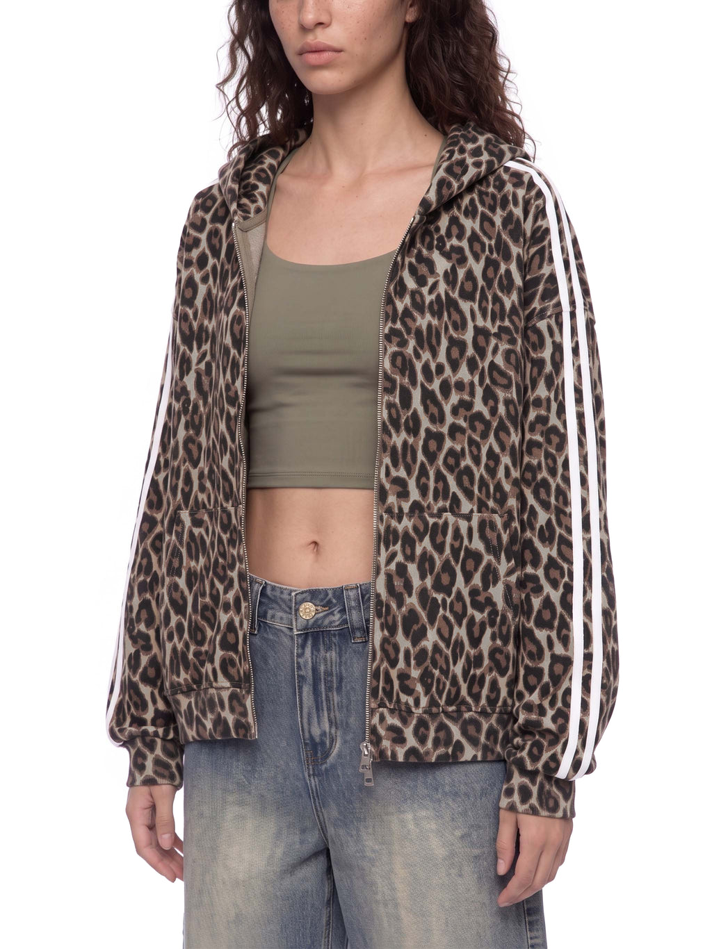 Bluza Leopard Full Zip Contrast Tape – Nowrocky™ — suwak i zaczep zamka z bliska