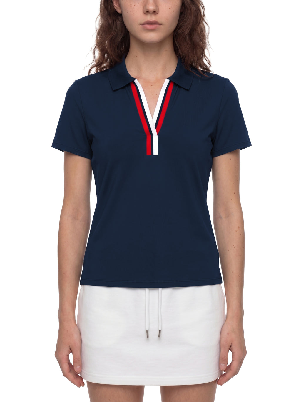 Polo Damskie Color Block Contrast Placket – Nowrocky™ — ujęcie pod kątem, trzy czwarte
