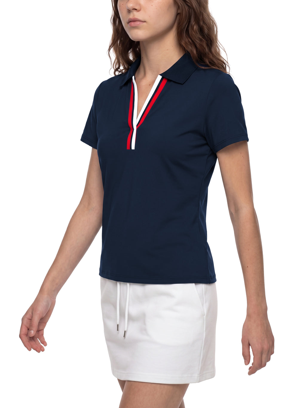Polo Damskie Color Block Contrast Placket – Nowrocky™ — wykończenie kołnierzyka, zbliżenie