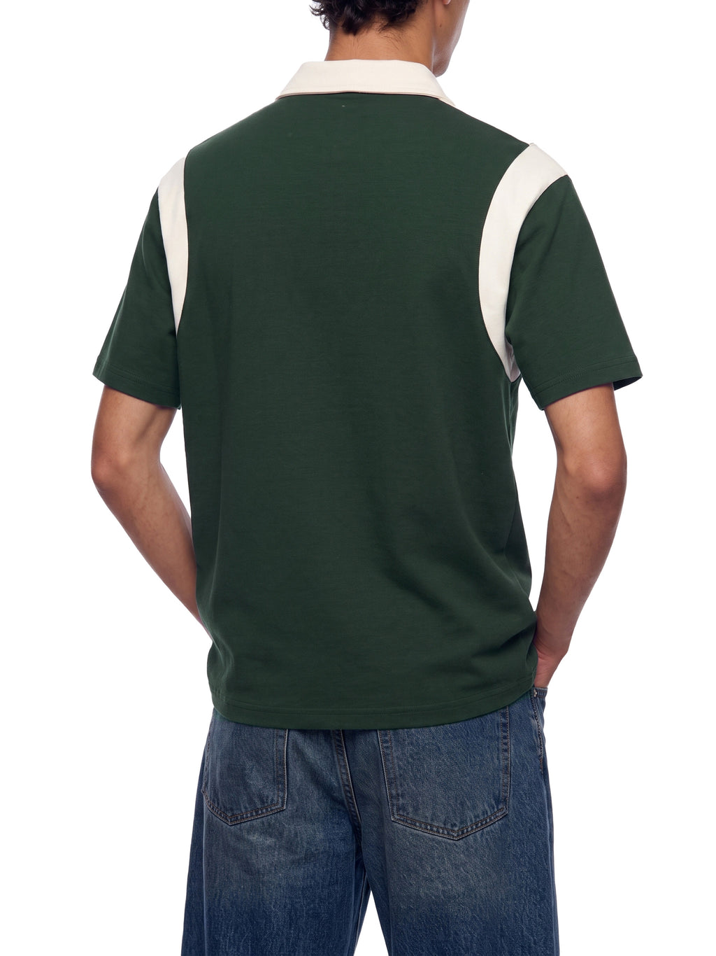 Polo Color Block Quarter Zip – Nowrocky™ — proporcje kroju na modelu, ujęcie trzy czwarte