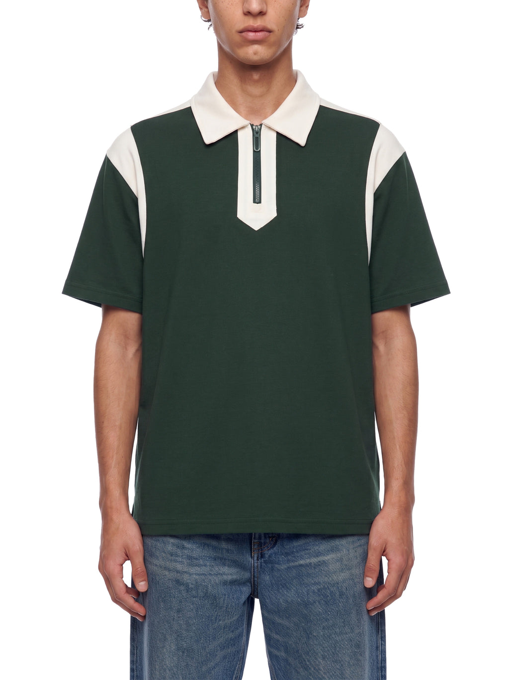 Polo Color Block Quarter Zip – Nowrocky™ — ujęcie z profilu, linia kroju