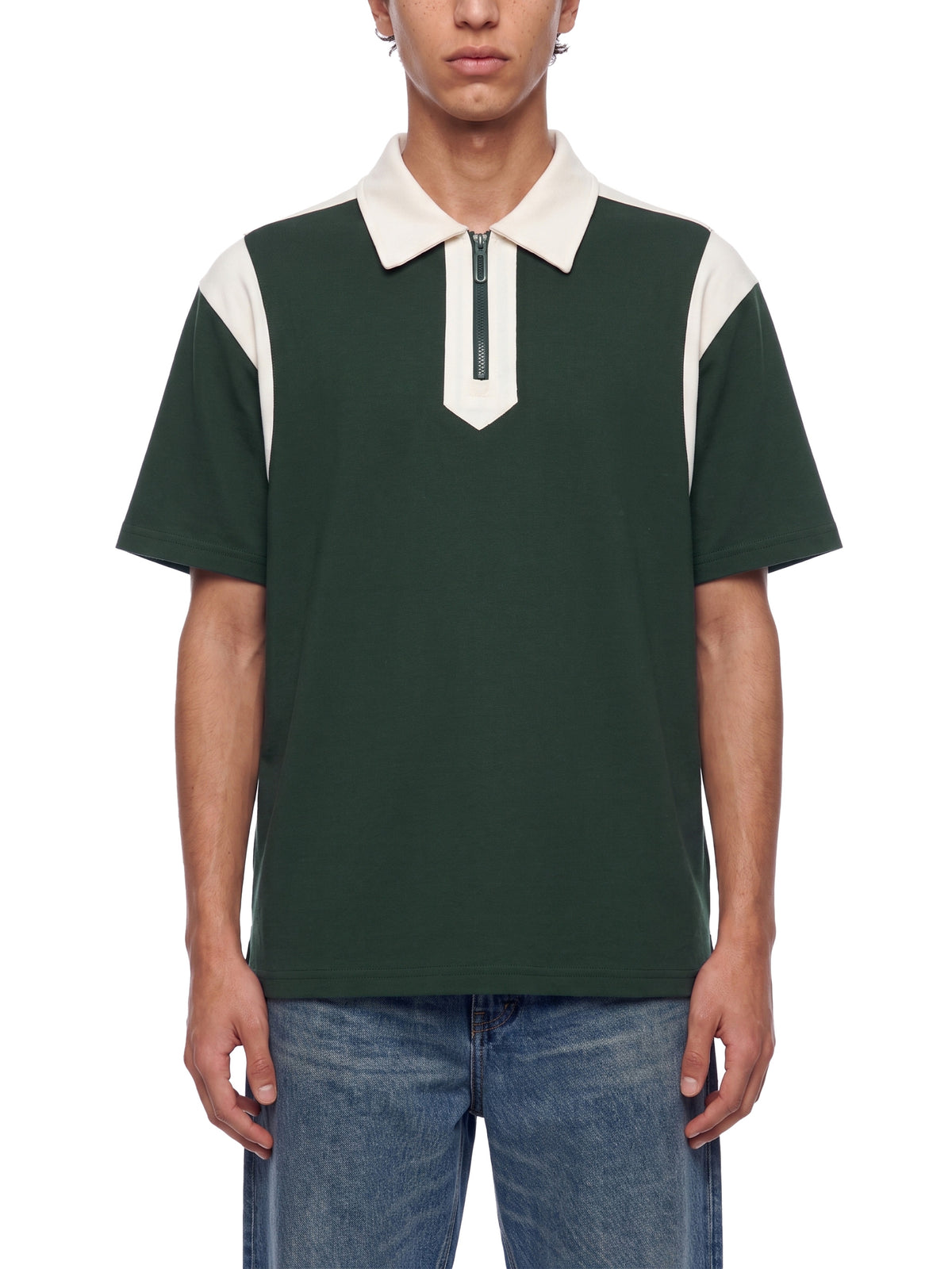 Polo Color Block Quarter Zip – Nowrocky™ — ujęcie z profilu, linia kroju