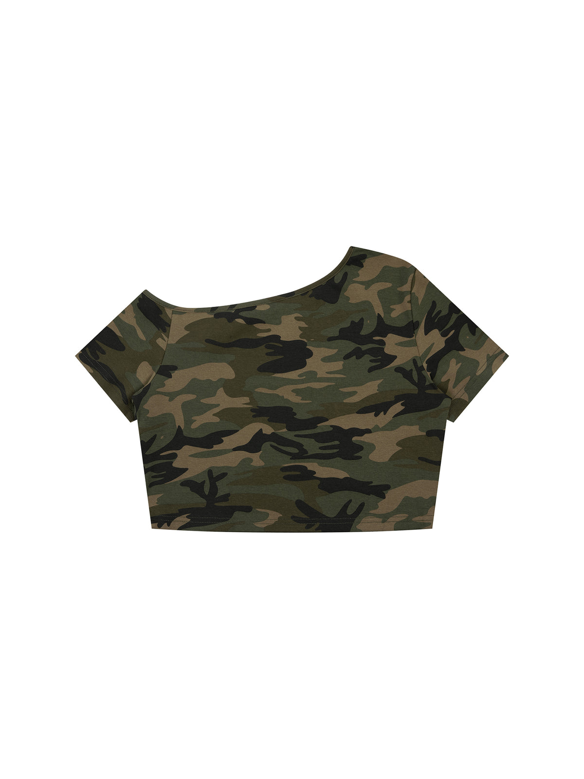 T-shirt Camo Crop Off-Shoulder – Nowrocky™ — faktura bawełnianej dzianiny