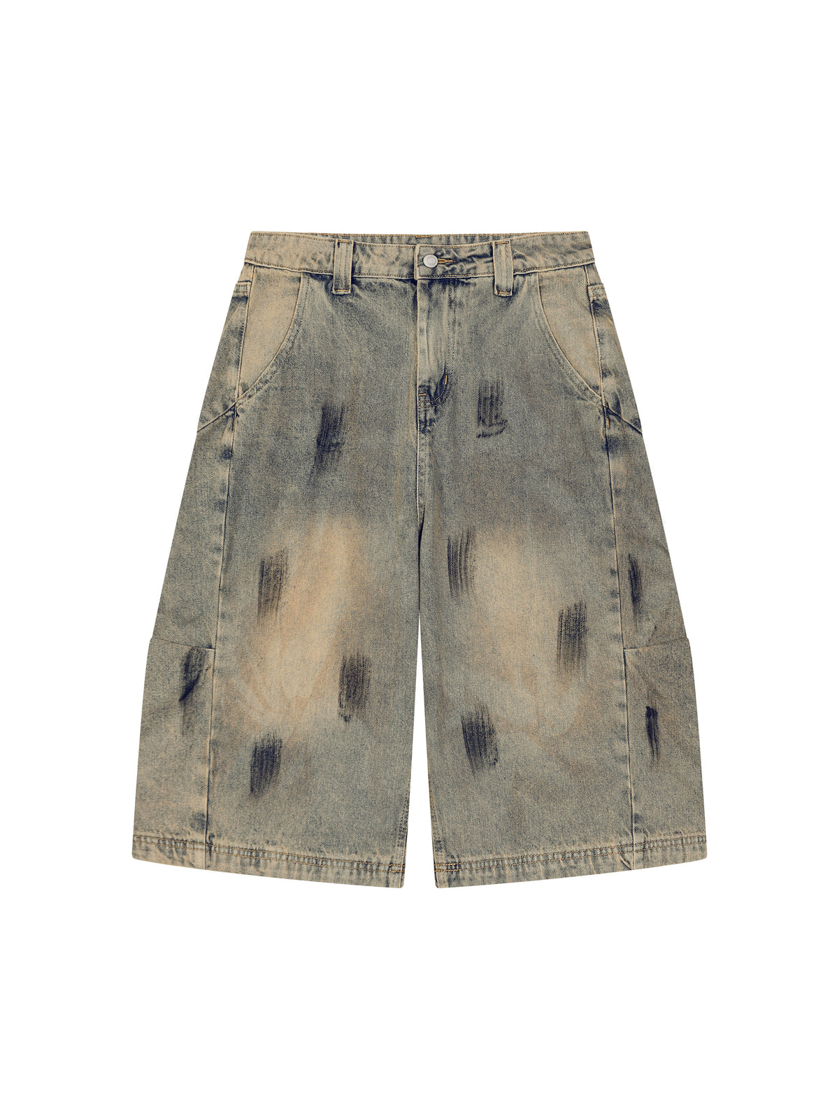 Szorty Jeansowe Vintage Wash – Nowrocky™ — zbliżenie na przetarcia vintage wash