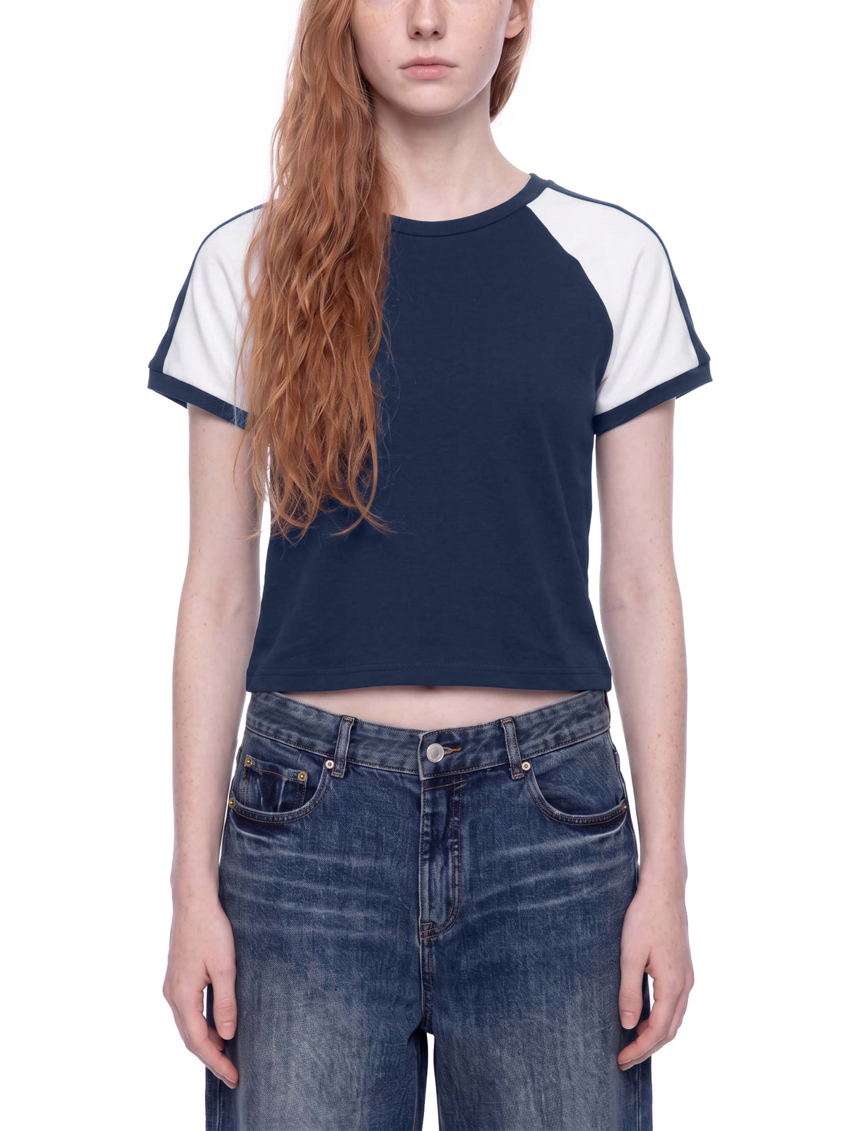T-shirt Slim Raglan Color Block – Nowrocky™ — układ na płasko, strona przednia