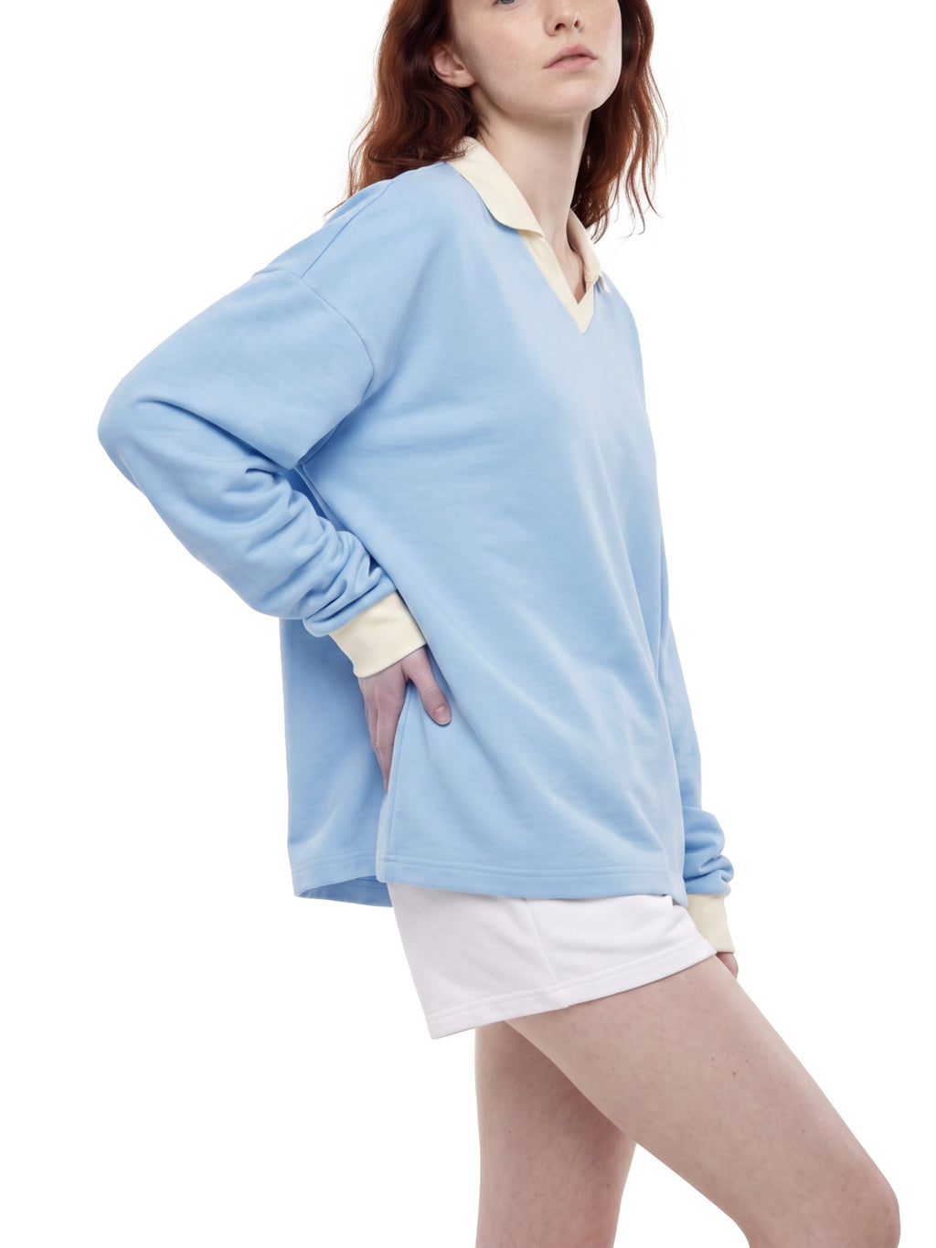 Bluza Color Block Polo Collar – Nowrocky™ — plecy i szerokość ramion z bliska