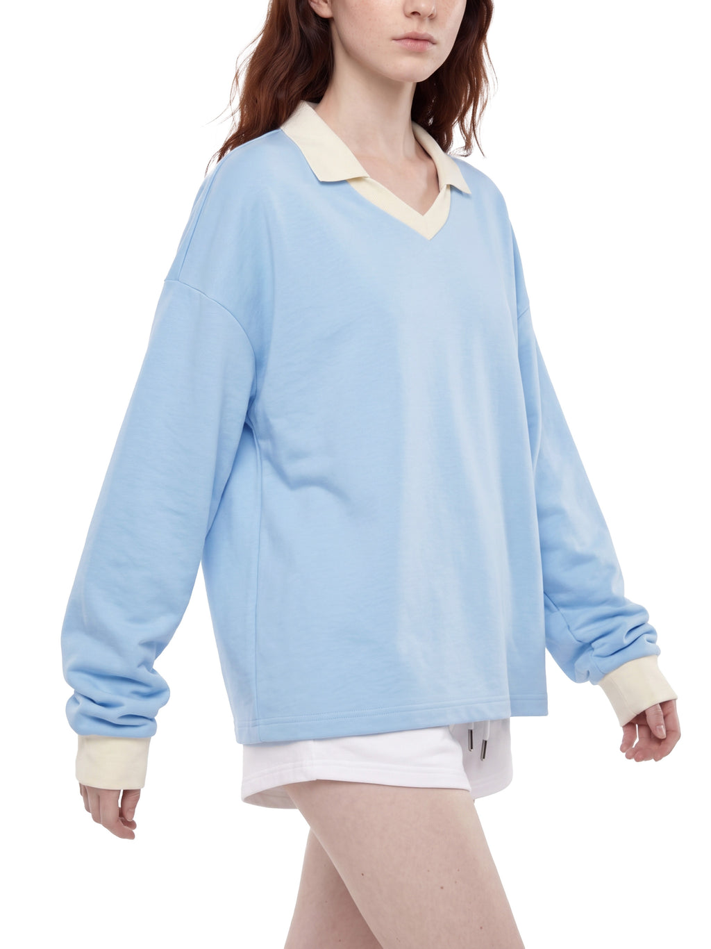 Bluza Color Block Polo Collar – Nowrocky™ — kadr do pasa od przodu